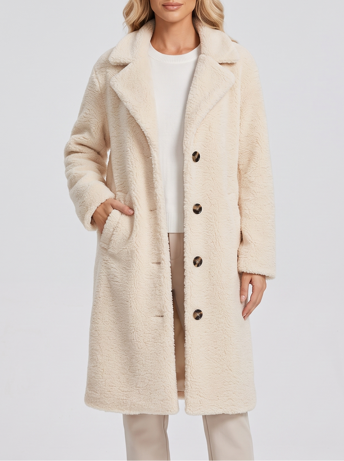 Women's Long Teddy Coat in White