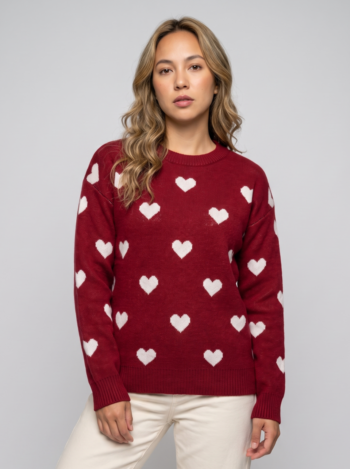 Women's Heart Knitted Jumper in Red