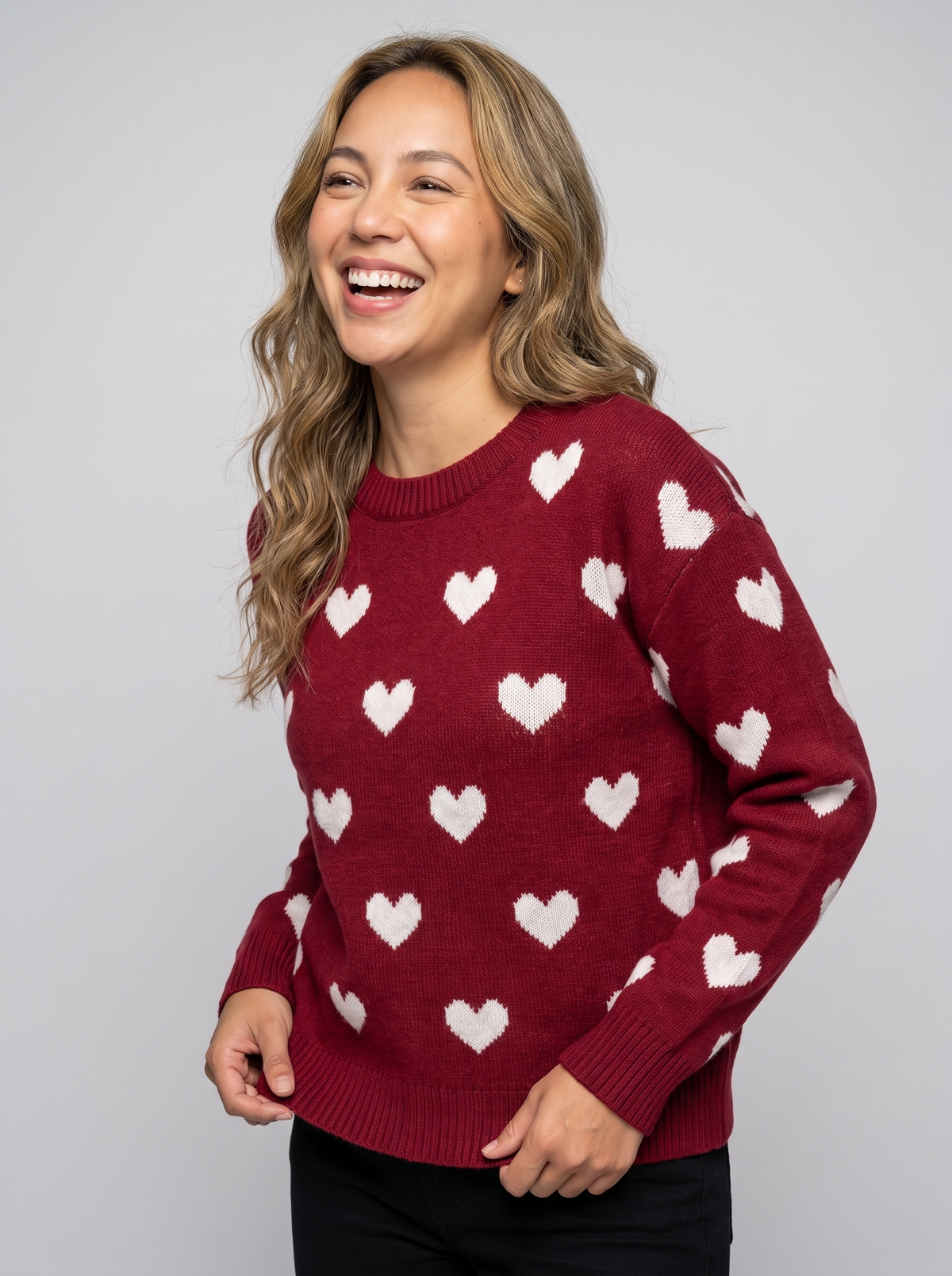Women's Heart Knitted Jumper in Red – view 2