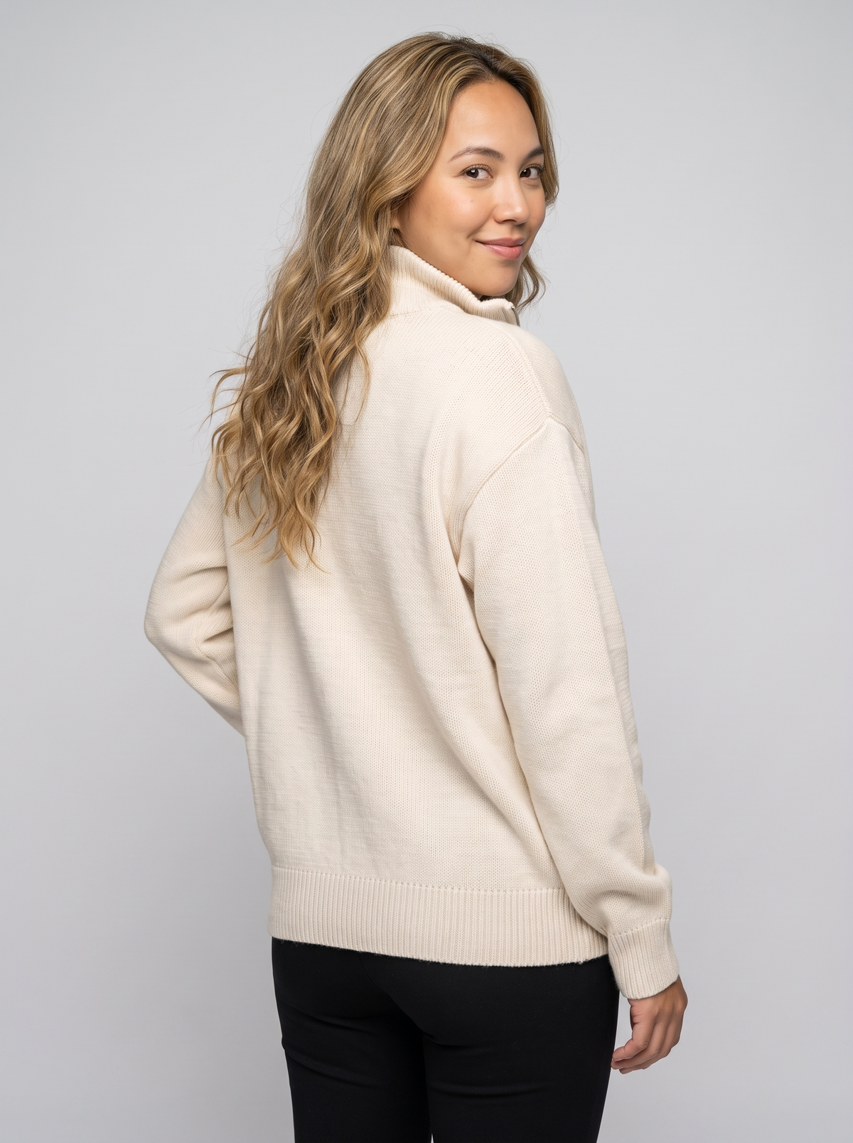 Women's Zip Up Knit Cardigan in Cream – view 2