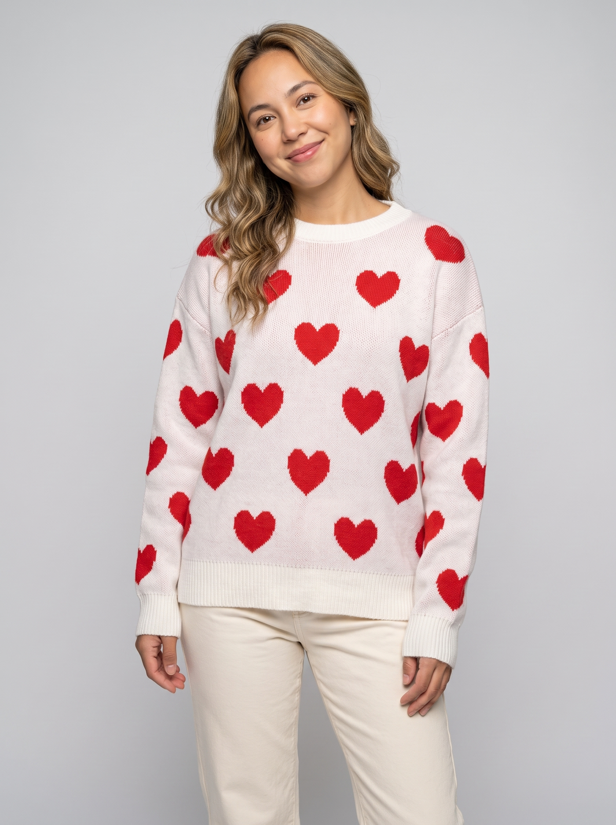 Women's Heart Knitted Jumper in White