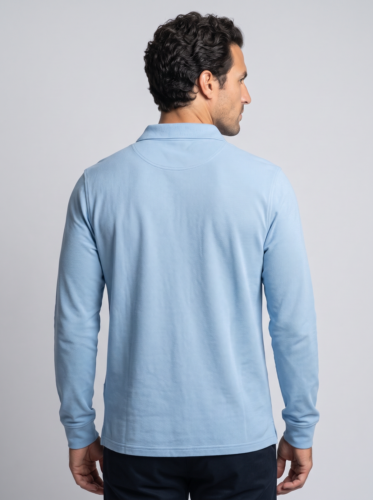 Men's Long Sleeve Polo Shirt in Blue – view 2