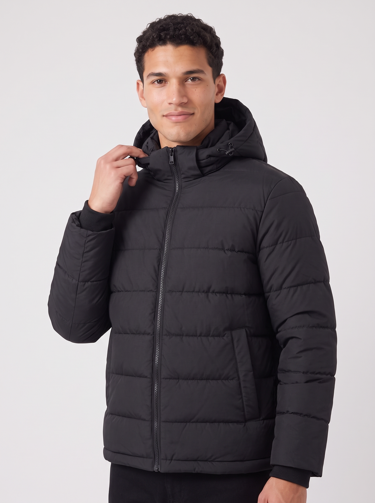 Men's Hooded Puffer Jacket in Black – view 2