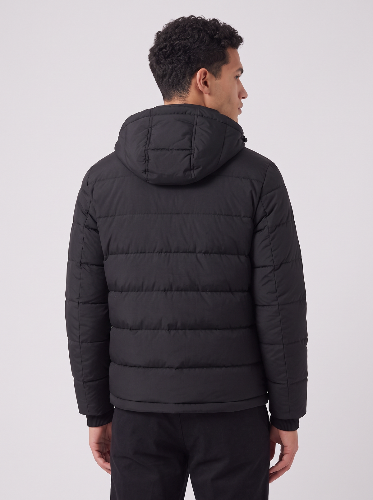Men's Hooded Puffer Jacket in Black – view 3