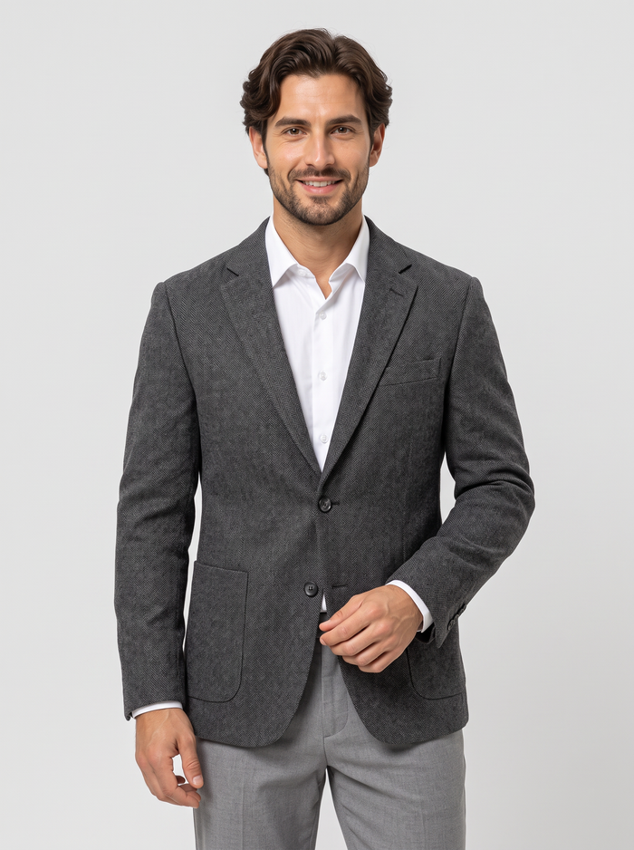Men's Textured Wool Blend Blazer in Grey
