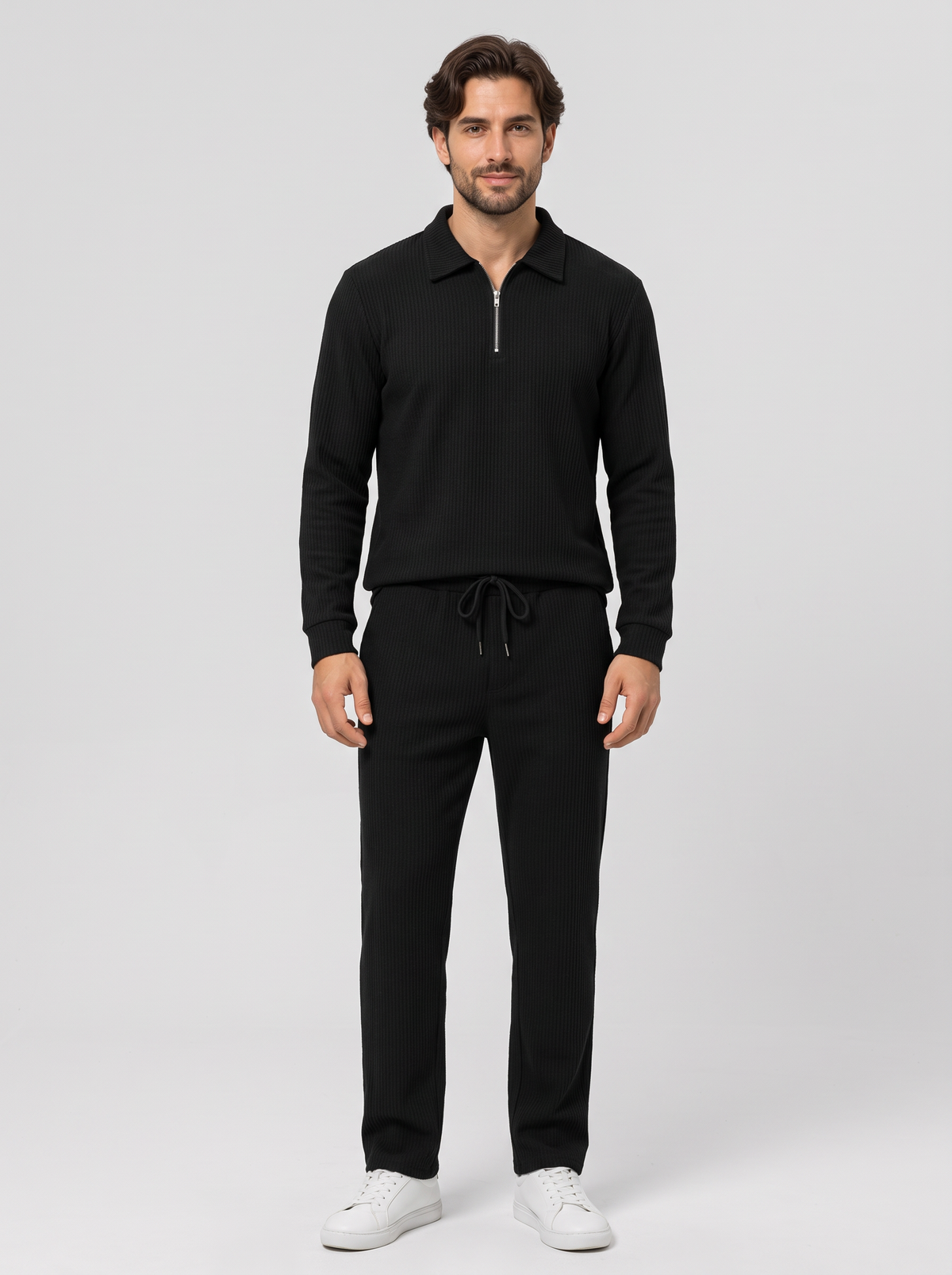 Men's Quarter Zip Polo Co Ord Set in Black