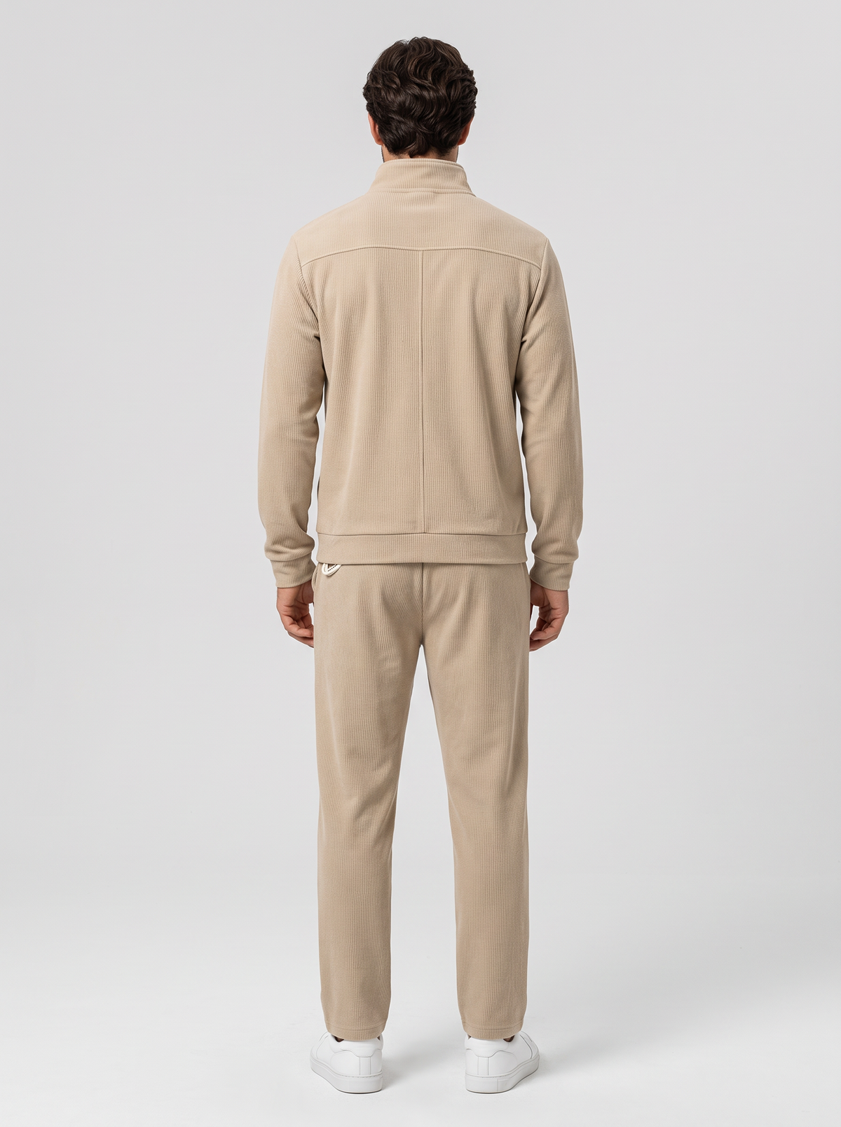 Men's Quarter Zip Polo Co Ord Set in Beige – view 2