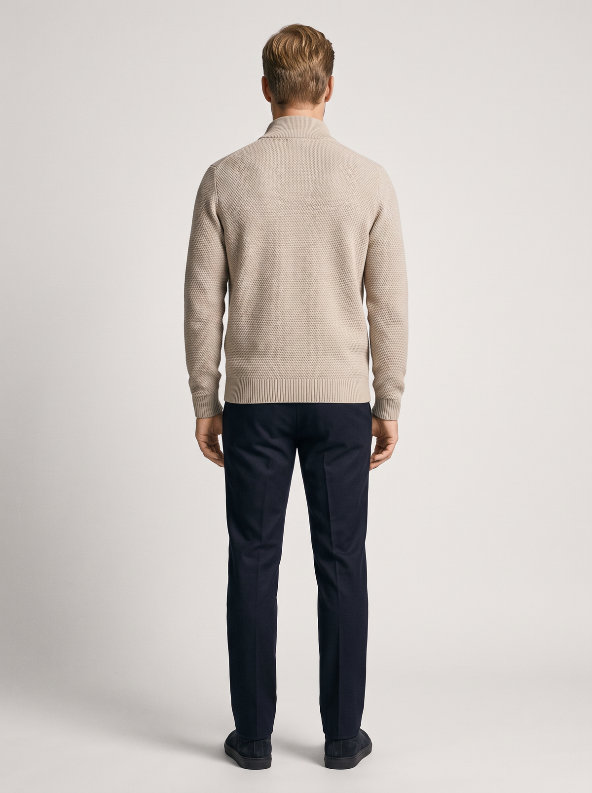 Men's Zip Up Knit Cardigan in Beige – view 3
