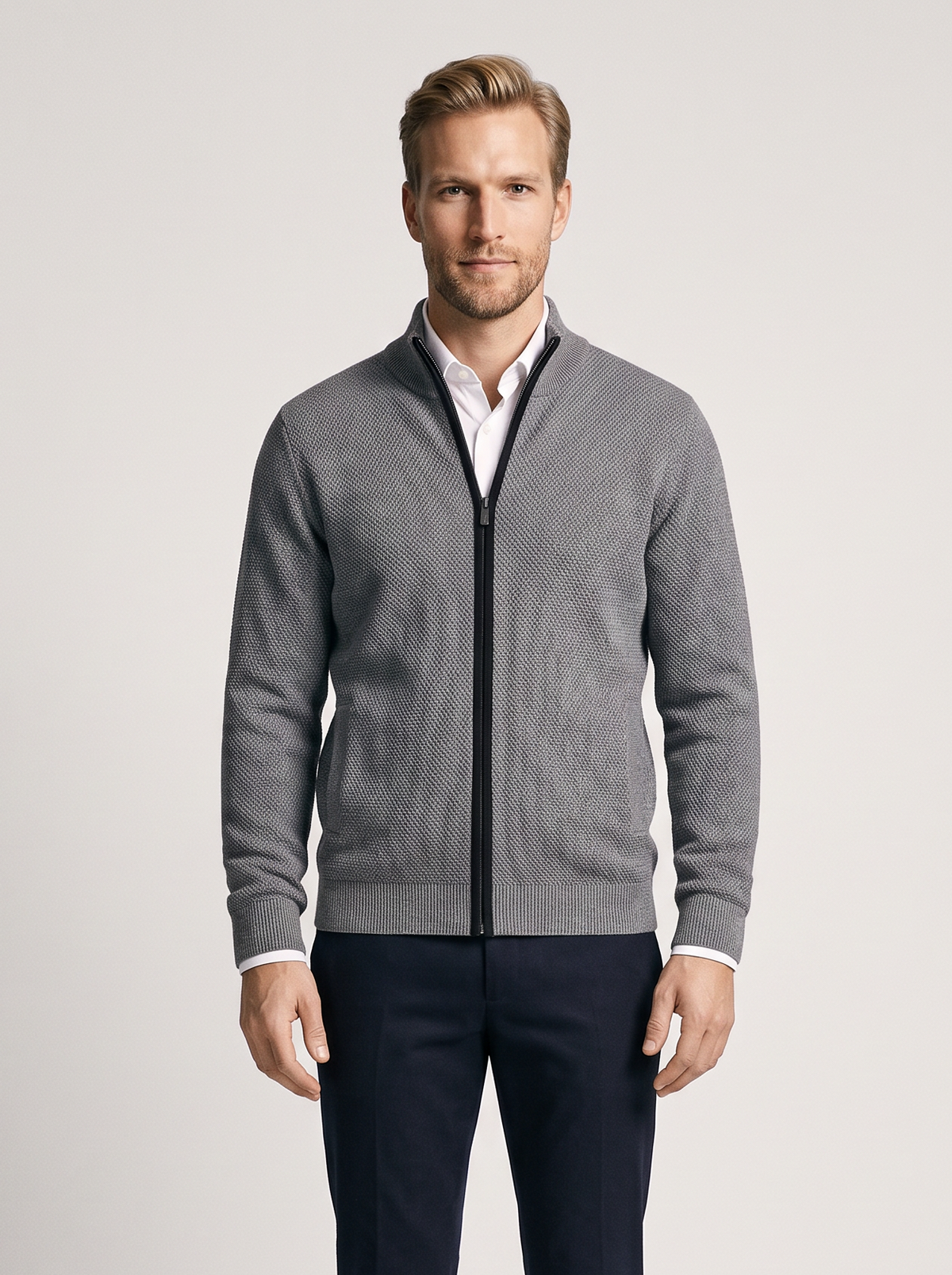 Men's Zip Up Knit Cardigan in Grey
