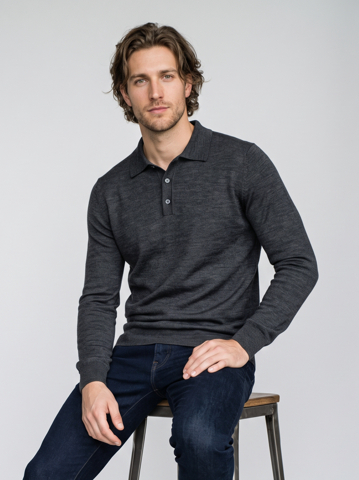 Men's Lightweight Knitted Polo Jumper – Button Collar