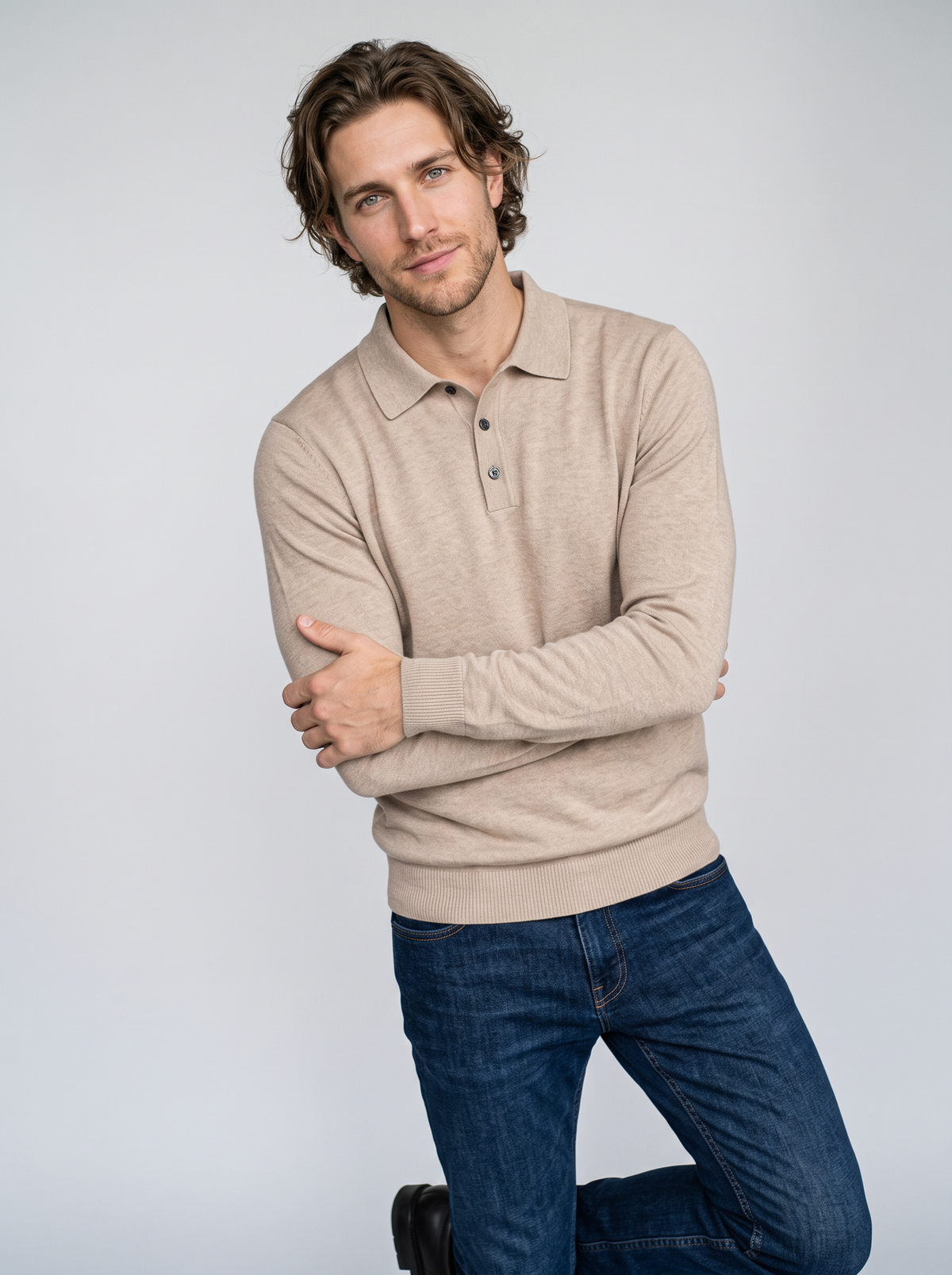 Men's Lightweight Knitted Polo Jumper – Button Collar