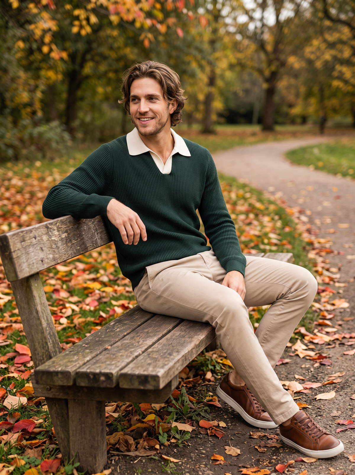 Men's Ribbed Knit Polo Jumper – Contrast Collar