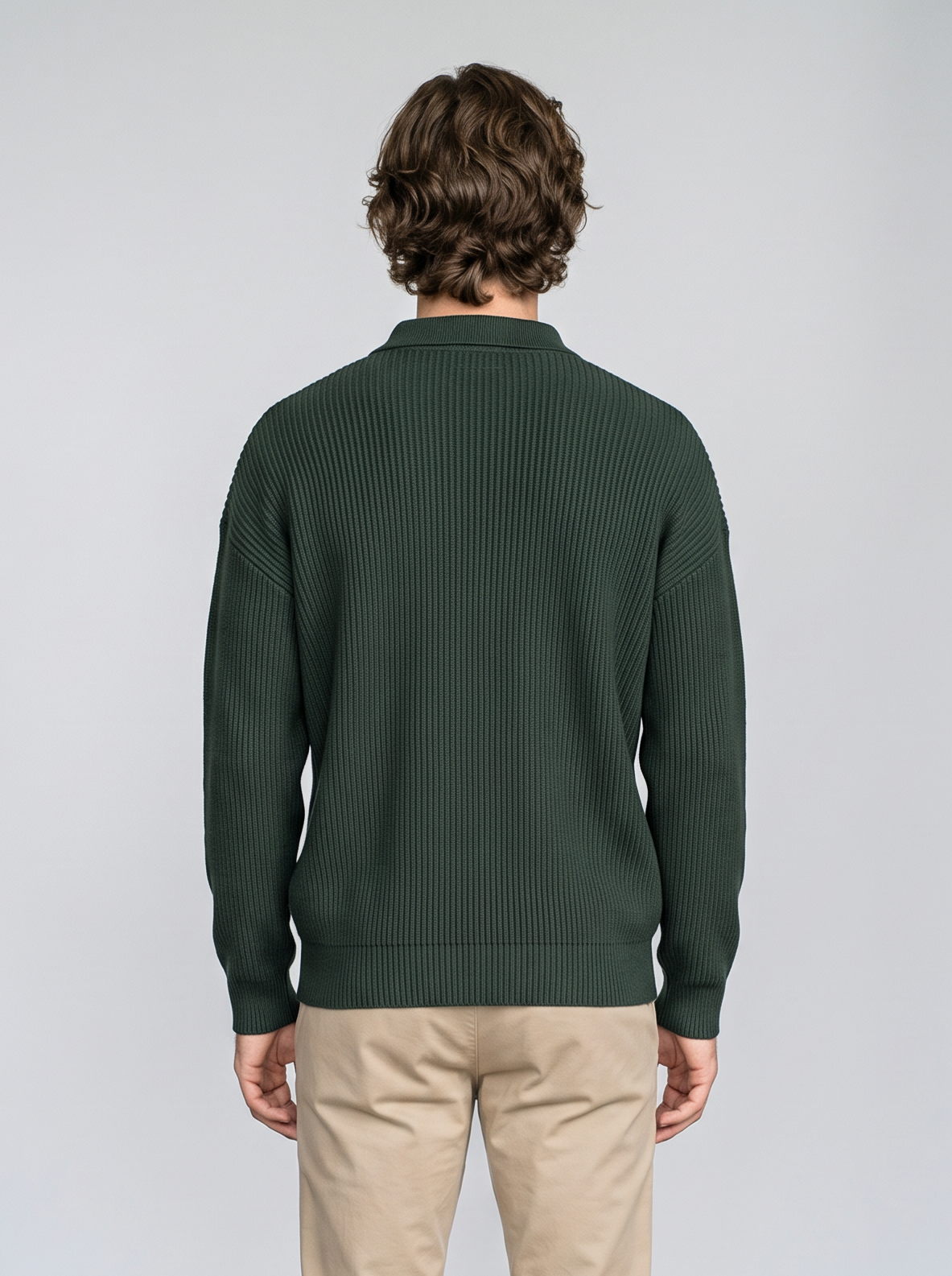 Men's Ribbed Knit Polo Jumper – Contrast Collar