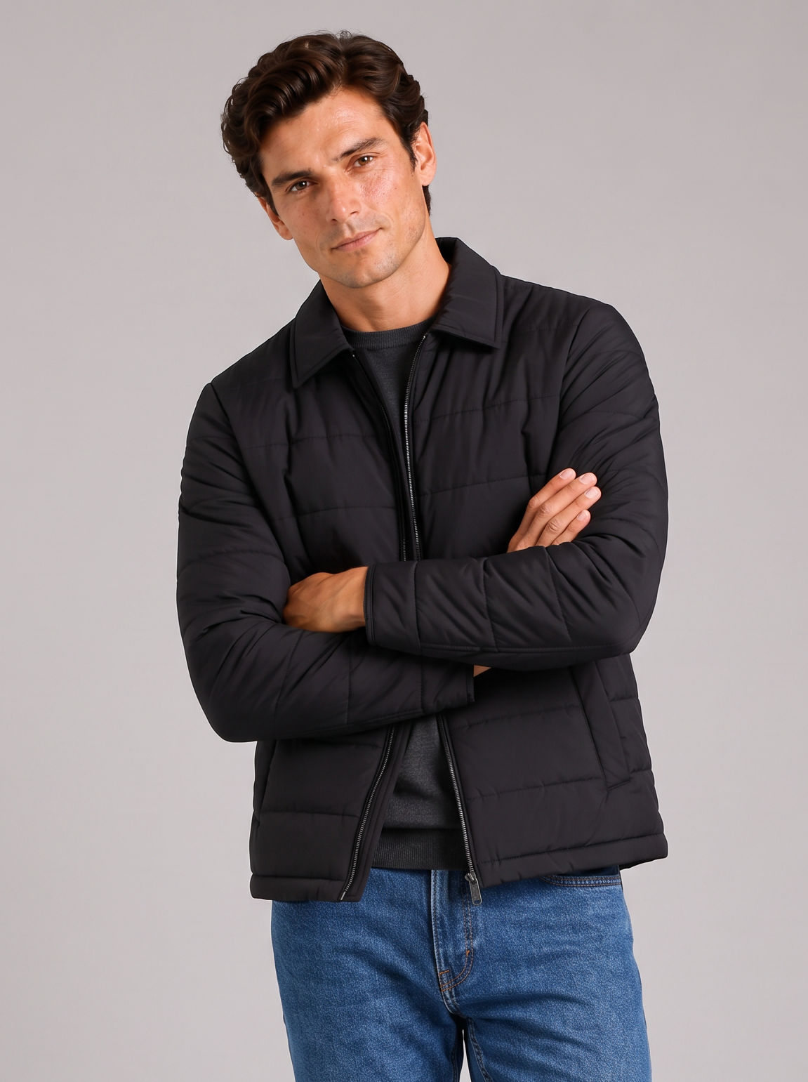 Men's Lightweight Padded Jacket – Collared Zip Up