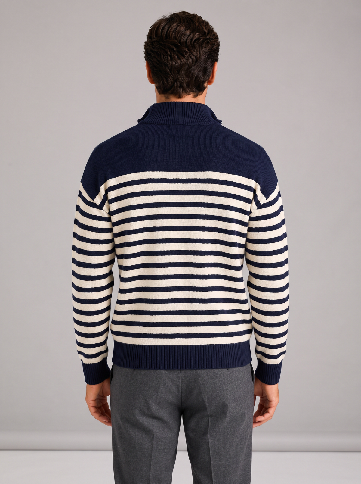 Men's Striped Half Zip Jumper – Oversized Ribbed Knit