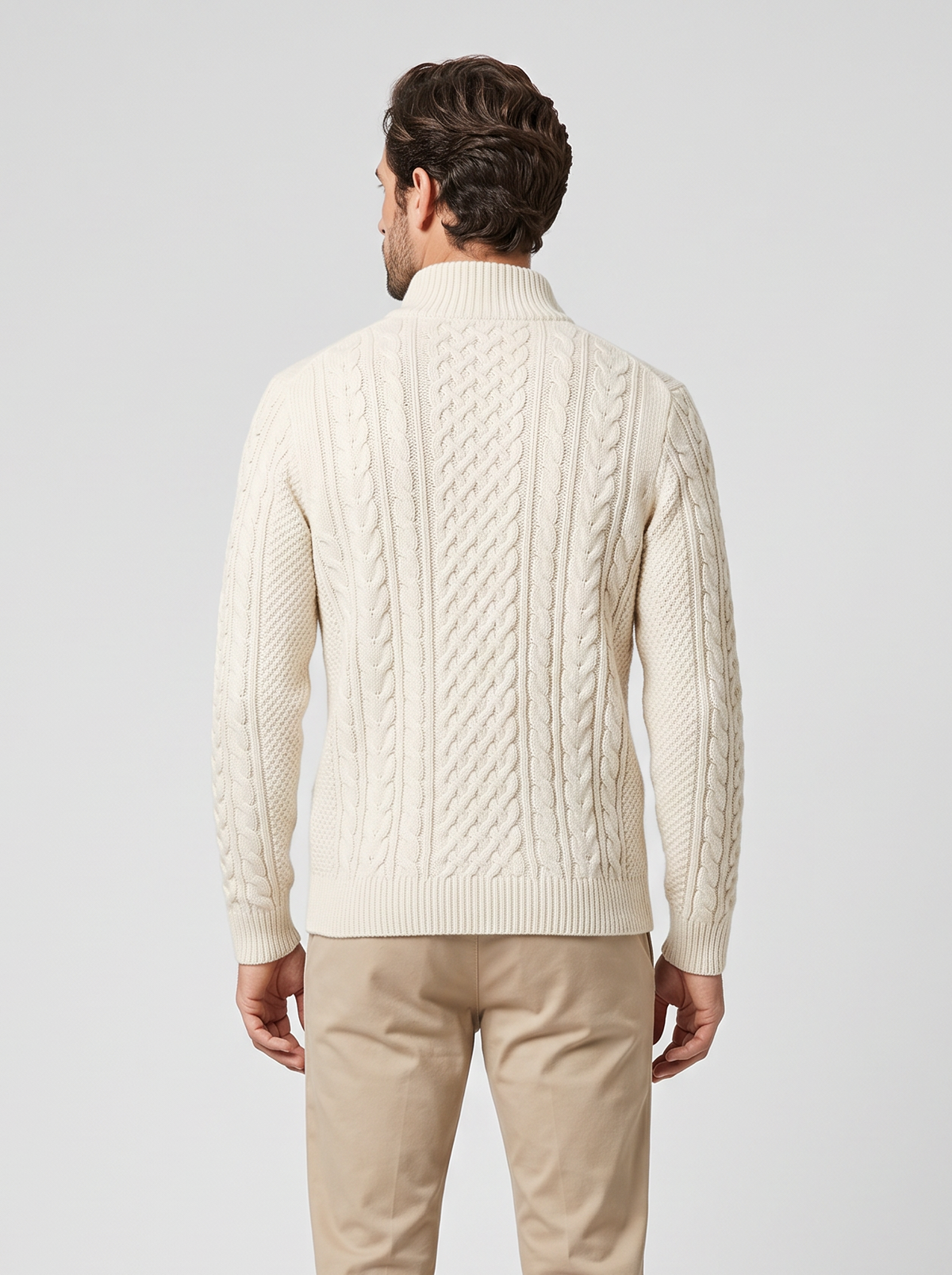 Men's Cable Knit Half Zip Jumper – Contrast Stripes
