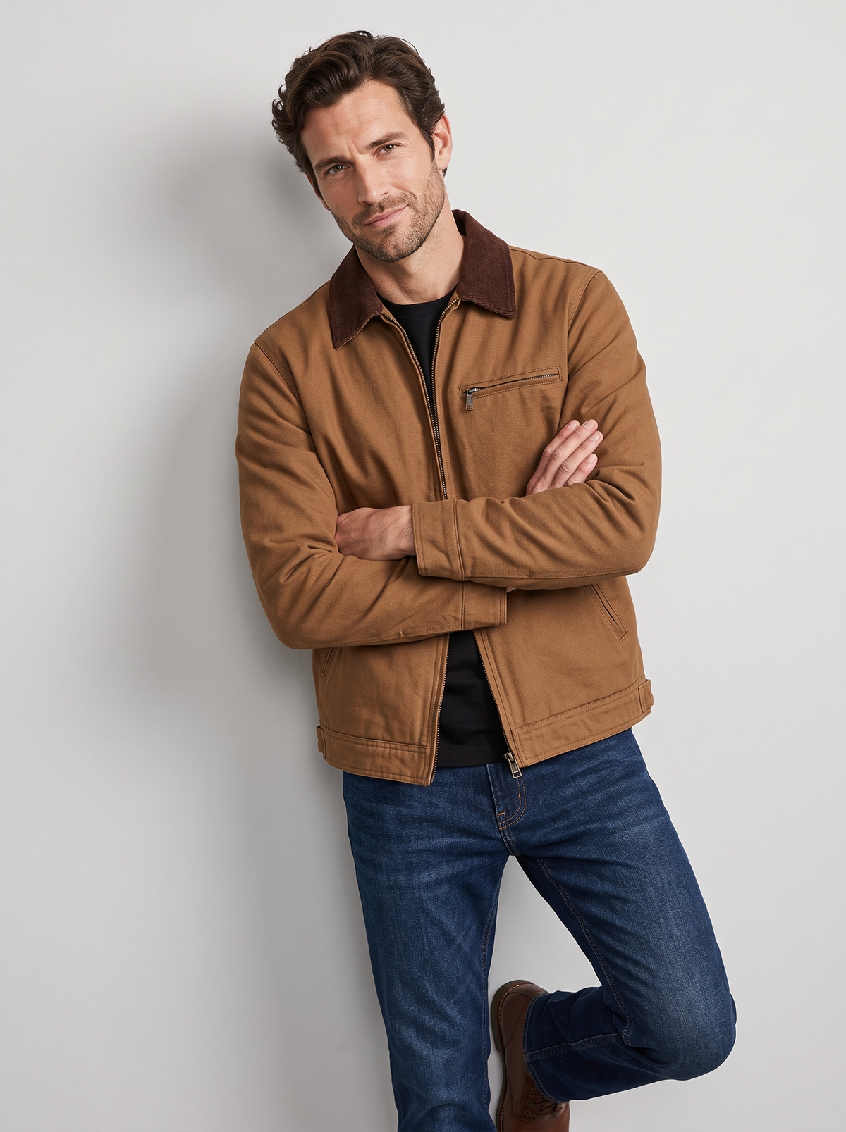 Men's Canvas Look Barn Jacket – Corduroy Collar