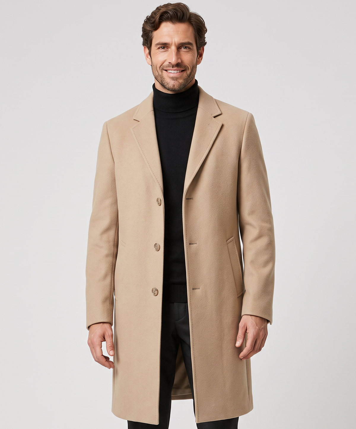 Men's Long Straight Cut Overcoat – Smart Winter Coat
