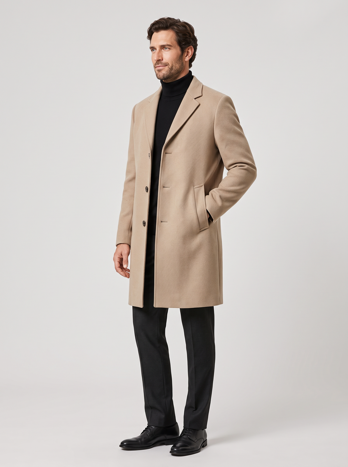 Men's Long Straight Cut Overcoat – Smart Winter Coat