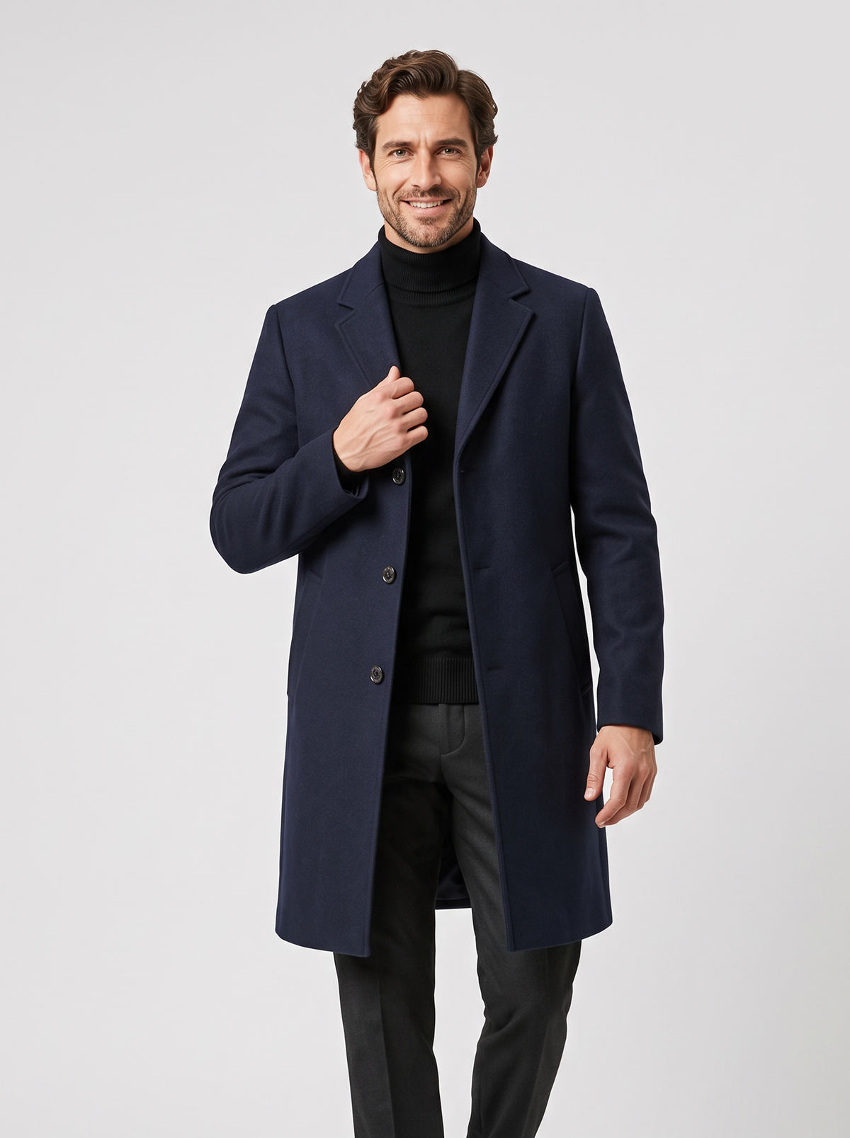 Men's Long Straight Cut Overcoat – Smart Winter Coat
