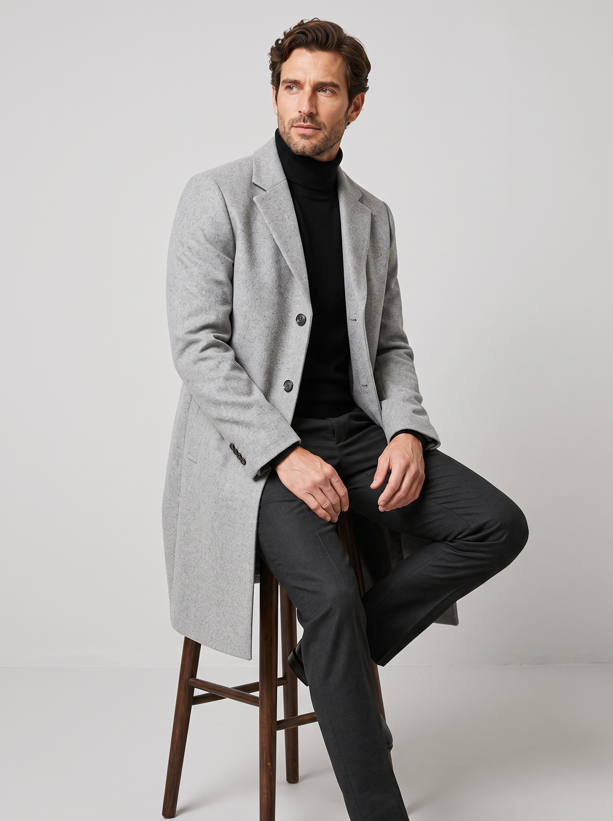 Men's Long Straight Cut Overcoat – Smart Winter Coat
