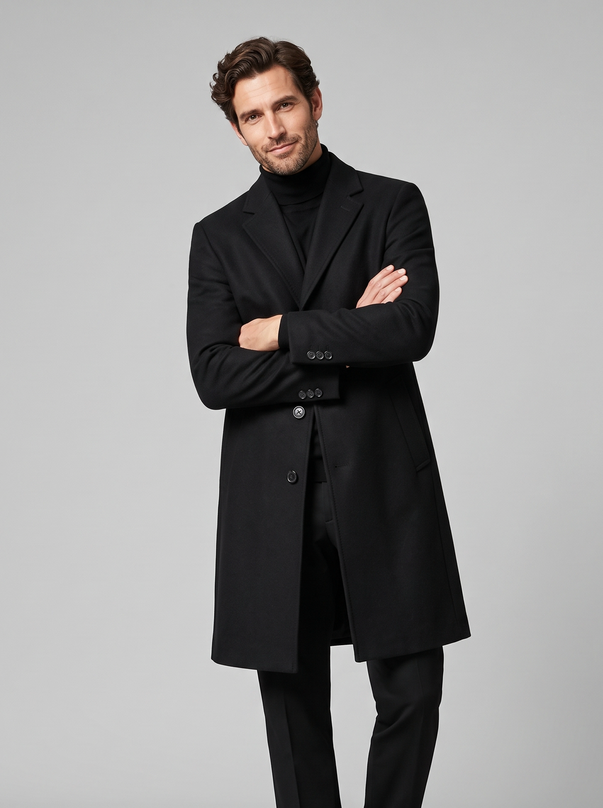 Men's Long Straight Cut Overcoat – Smart Winter Coat