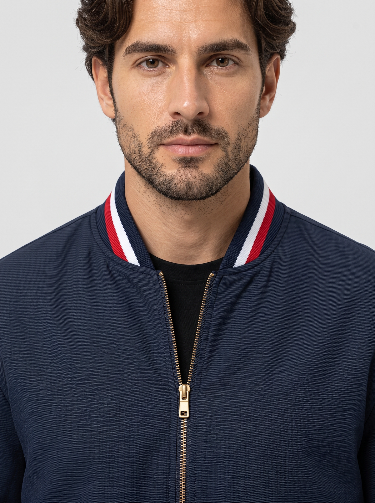 Men's Varsity Bomber Jacket – Striped Ribbed Trim