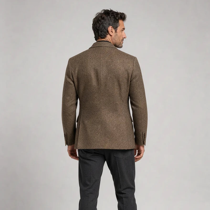 Men's Brown Herringbone Blazer – Wool Blend Tweed Jacket