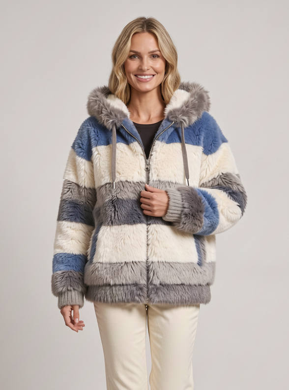 Women's Hooded Teddy Fleece Jacket – Colour Block Zip Up