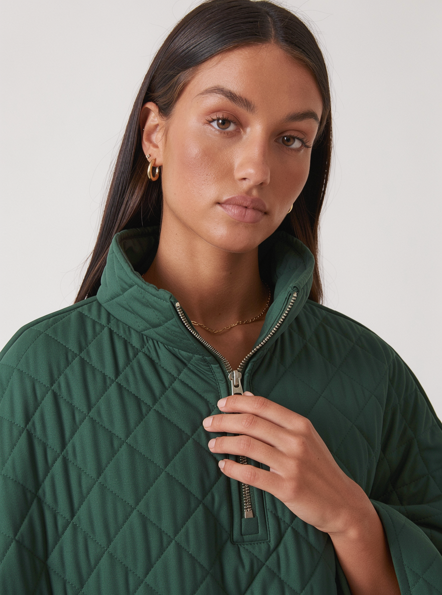 Women's Quilted Cape Coat – Padded Half Zip Poncho