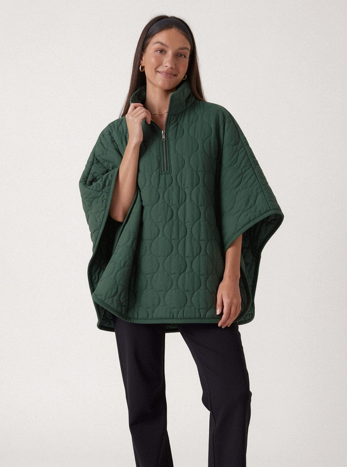 Women's Quilted Cape Coat – Padded Half Zip Poncho