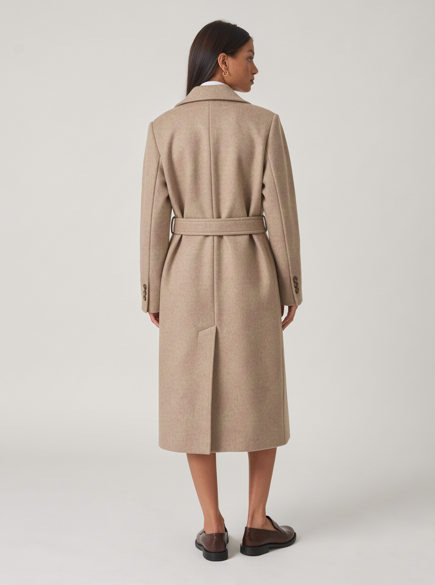 Women's Long Belted Coat – Double Breasted Wool Look