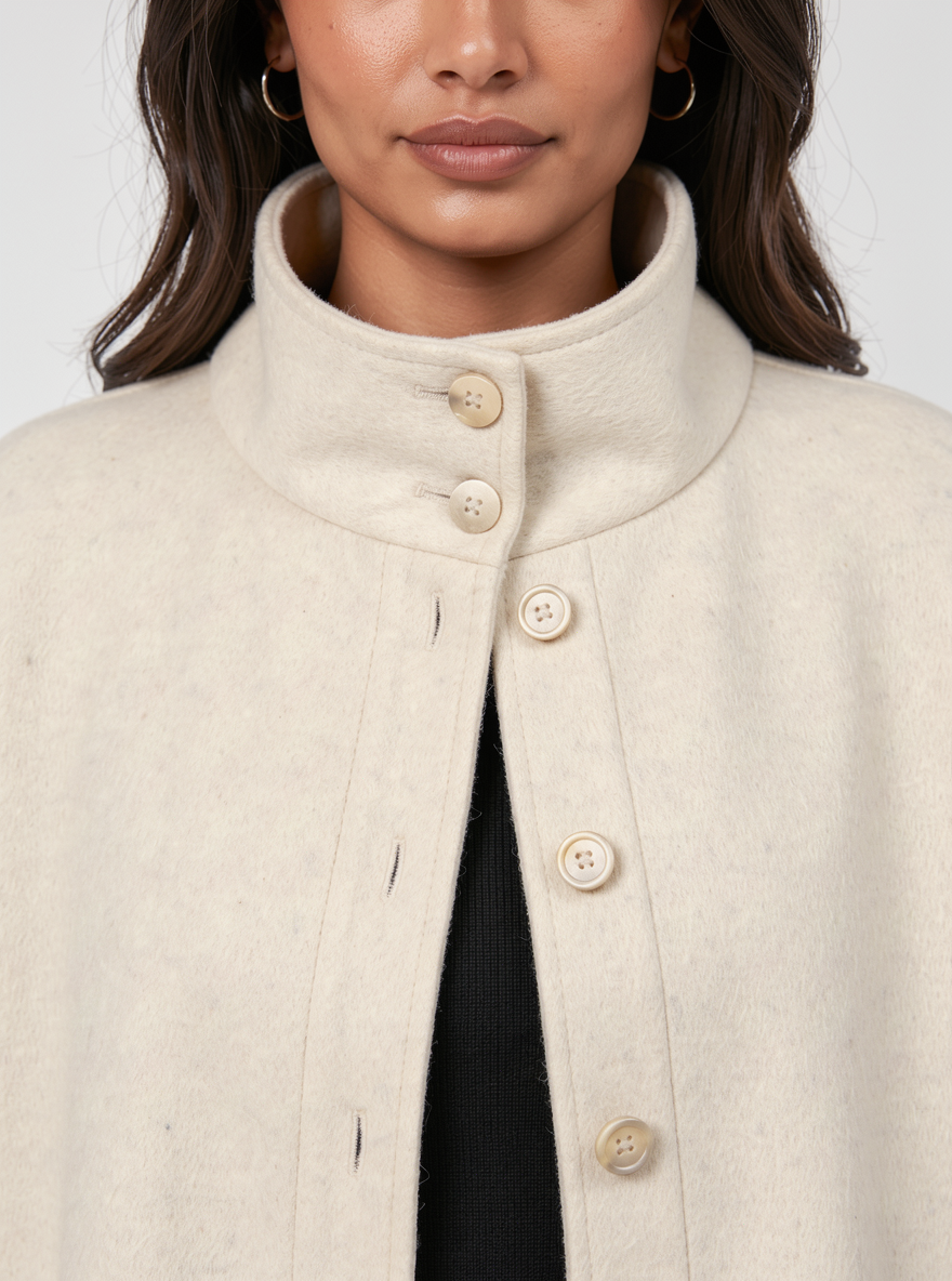 Women's Belted Cape Coat – Funnel Neck Wool Look