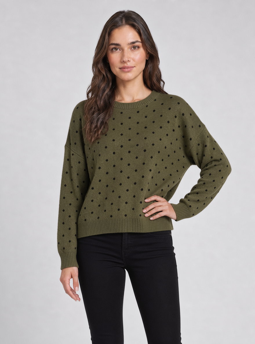 Women's Polka Dot Knit Jumper – Relaxed Crew Neck