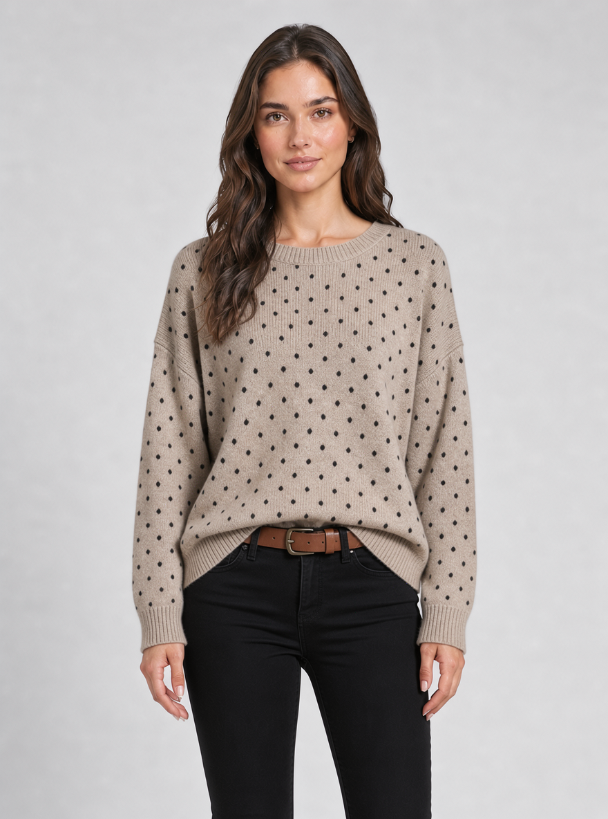 Women's Polka Dot Knit Jumper – Relaxed Crew Neck