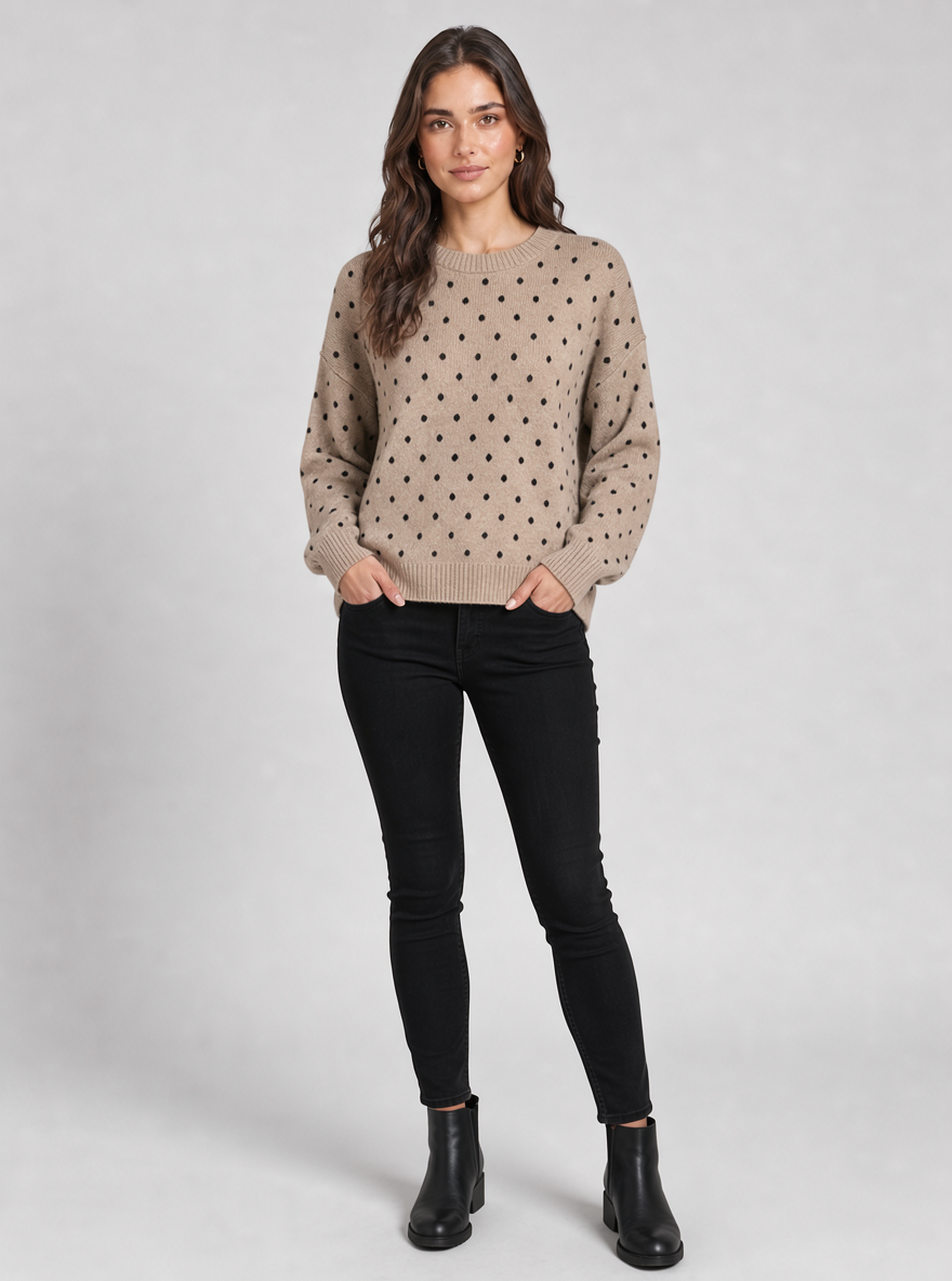 Women's Polka Dot Knit Jumper – Relaxed Crew Neck