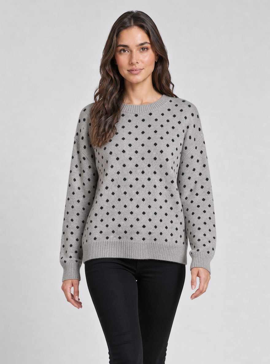 Women's Polka Dot Knit Jumper – Relaxed Crew Neck