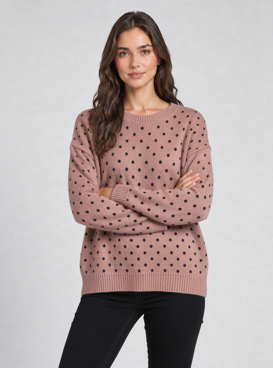 Women's Polka Dot Knit Jumper – Relaxed Crew Neck