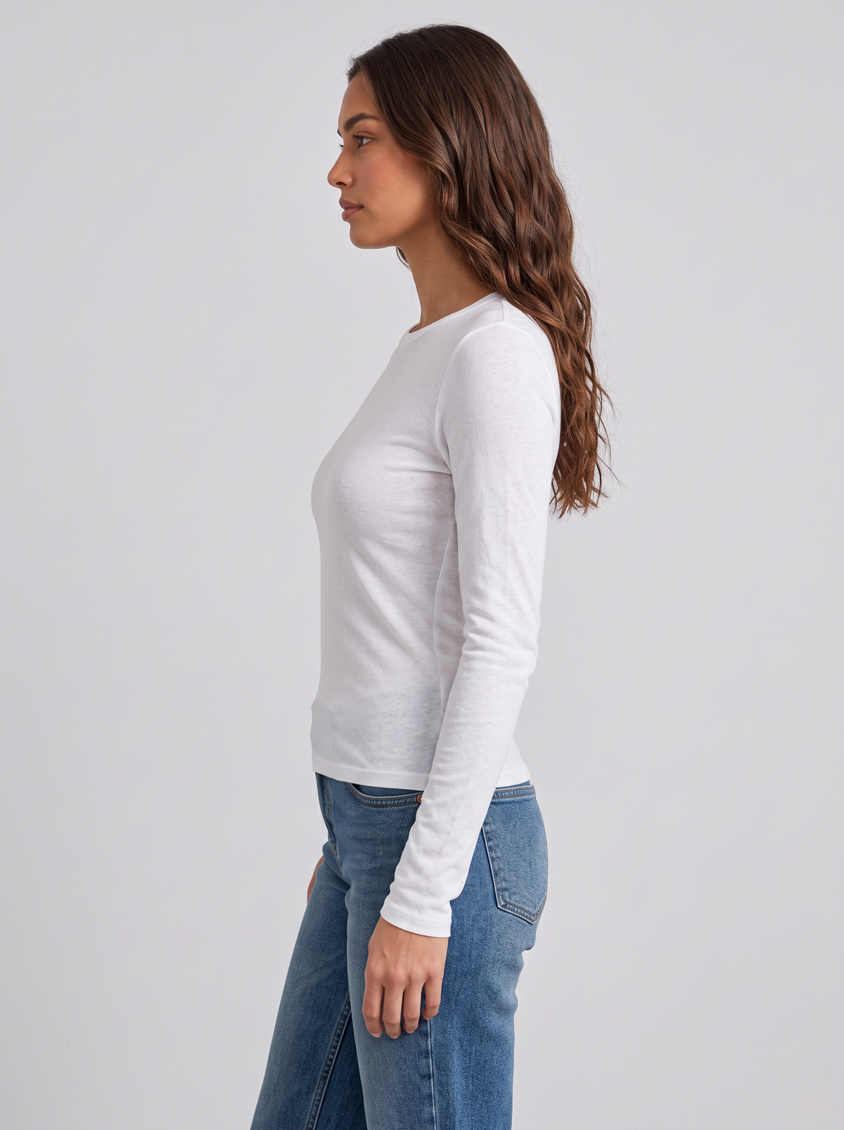Women's Slim Fit Long Sleeve Top – Fine Knit Crew Neck