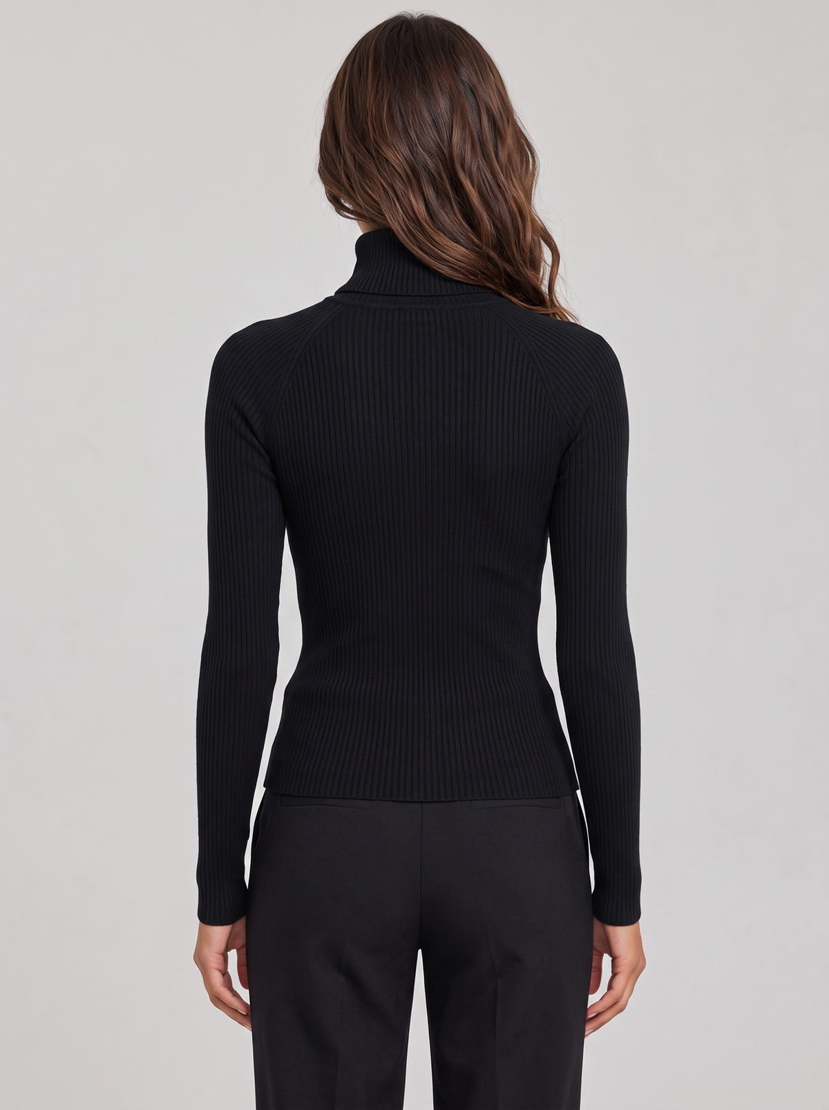 Women's Ribbed Roll Neck Top – Zip Collar Long Sleeve