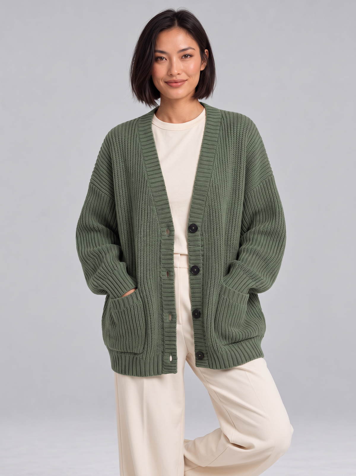 Women's Oversized Chunky Knit Cardigan – Button Front
