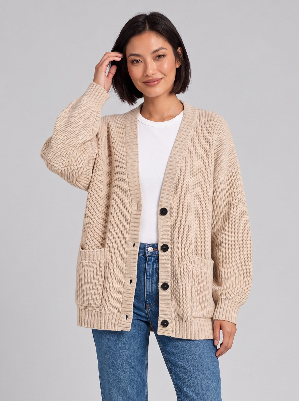 Women's Oversized Chunky Knit Cardigan – Button Front
