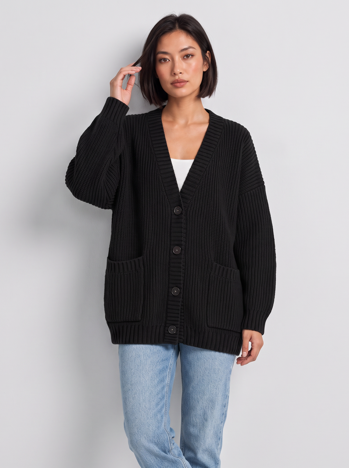 Women's Oversized Chunky Knit Cardigan – Button Front
