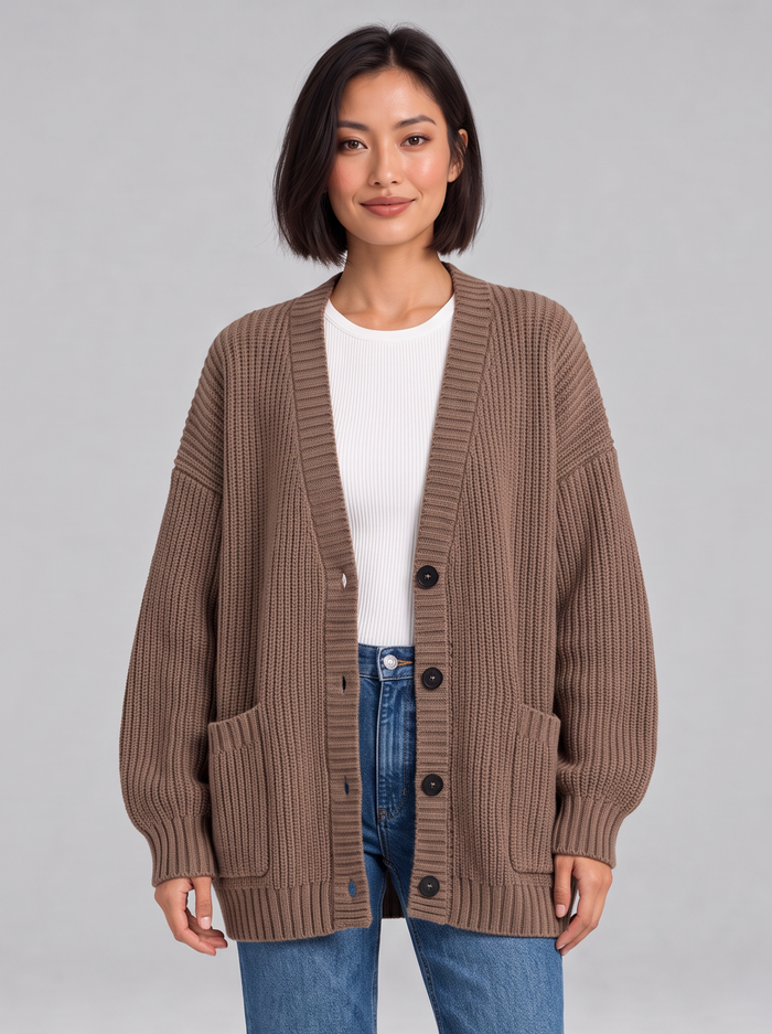 Women's Oversized Chunky Knit Cardigan – Button Front