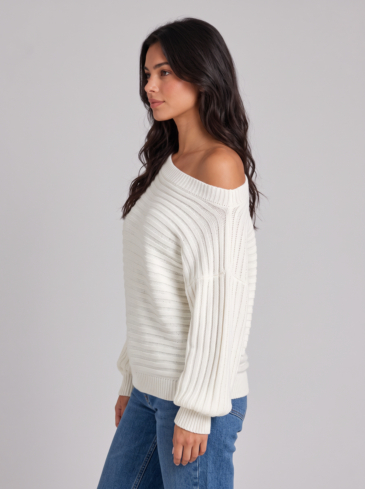 Women's Off Shoulder Chunky Knit Jumper – Batwing Sleeve