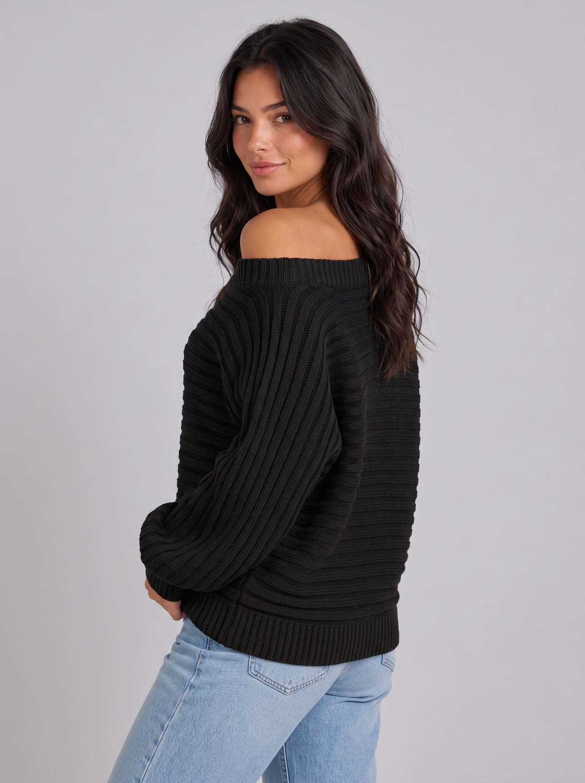 Women's Off Shoulder Chunky Knit Jumper – Batwing Sleeve