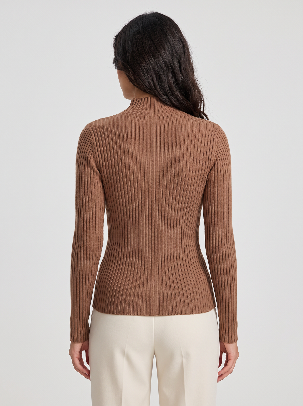 Women's Slim Fit Mock Neck Jumper – Ribbed Long Sleeve