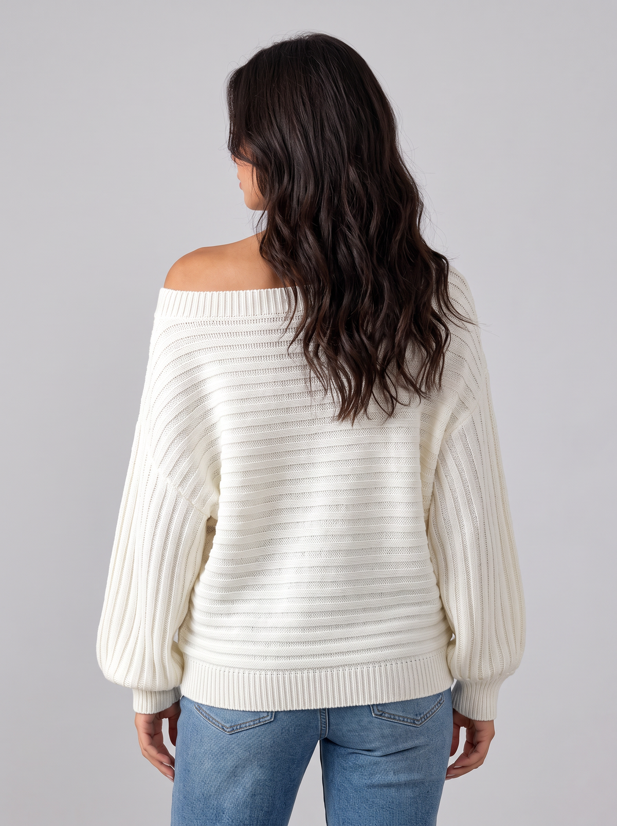 Women's Off Shoulder Chunky Knit Jumper – Batwing Sleeve