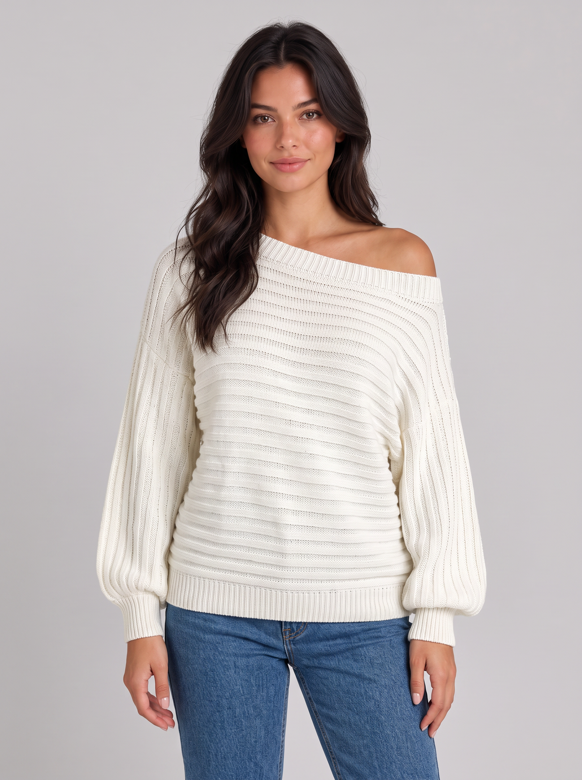 Women's Off Shoulder Chunky Knit Jumper – Batwing Sleeve