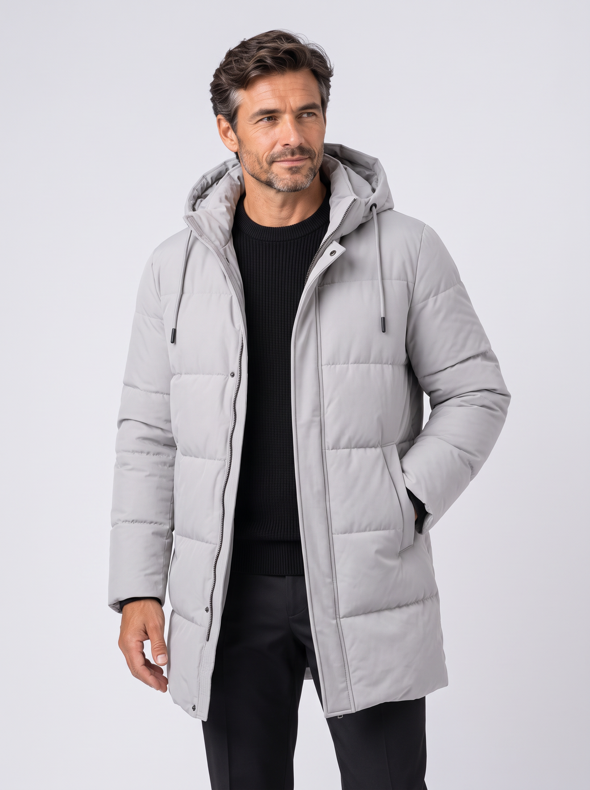Men's Long Hooded Puffer Coat – Quilted Winter Parka